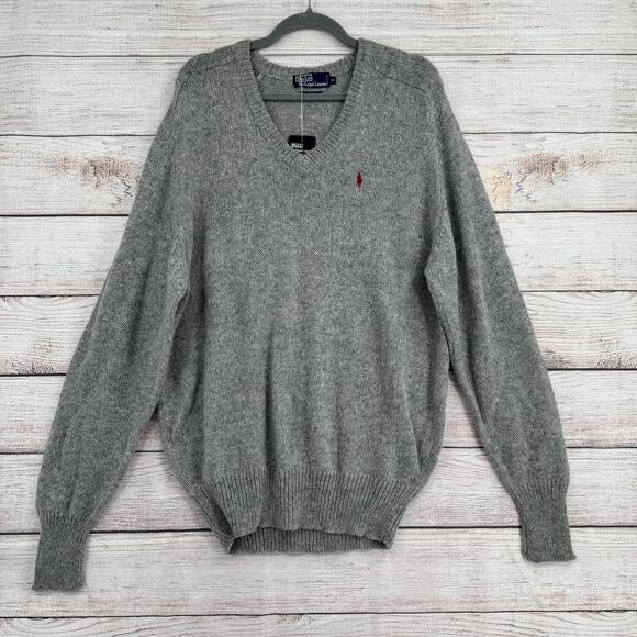 Vintage Polo Ralph Lauren Wool V-Neck Sweater Mens Medium Gray Deadstock NEW - Picture 1 of 14